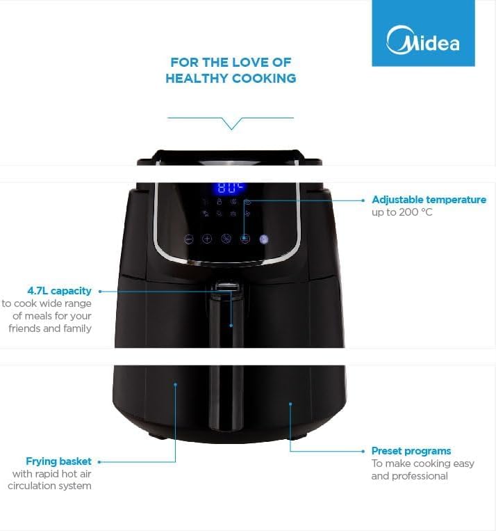 Midea 7.3L Extra Large Digital Air Fryer 1500W with Large See-Through Window, Dual Frying Functions, 8 Functions with Digital Panel, Dual Cyclone Rapid Hot Technology, Largest Oil Less Fryer, MFCY75A2