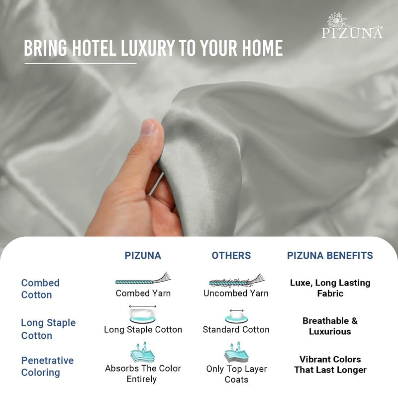 Pizuna 100% Luxury Cotton King Size Pillow Case Dark Blue, 1000 Thread Count 100% Long Staple Cotton Sateen Pillowcase, Pillow Covers with Stylish 4" Hem (Combed Cotton King Pillowcase Set of 2)