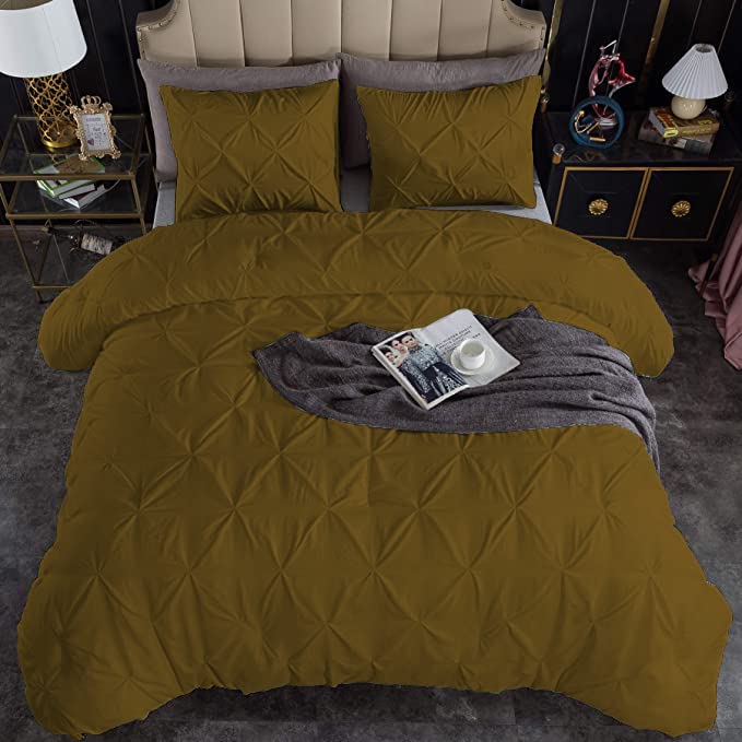 Premium Quality - King/California King Size (94" x 104") Inches, 3Pcs Pinch Pleated Comforter Set, 400GSM 100% Egyptian Cotton 800 Thread Count - Chocolate Solid