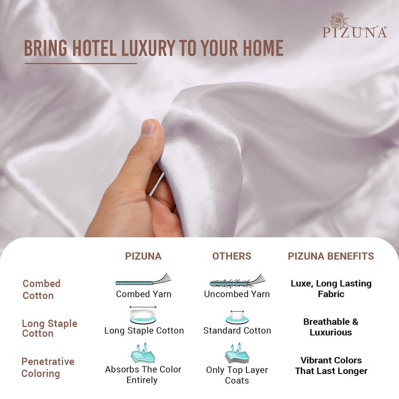 Pizuna Pure 100% Cotton Pillow Shams King Size Set of 2 Baby Blue, Luxurious 400 Thread Count Long Staple Cotton Sateen with Envelope Closure (Combed Baby Blue Cotton Pillow Shams King)