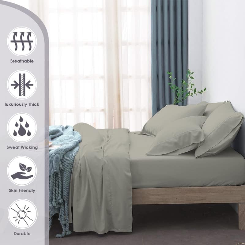 Pizuna Pure 100% Cotton Sheets Full Size, 800 Thread Count Long Staple Cotton Crisp Sateen Sheets Full with 15in Deep Pocket (Combed Simply Taupe)