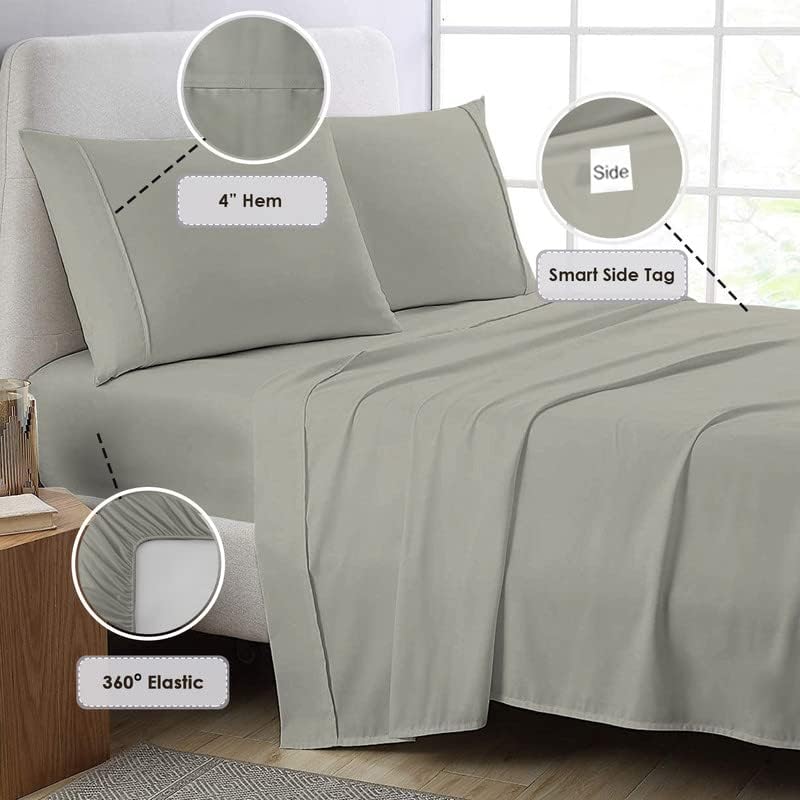 Pizuna Pure 100% Cotton Sheets Full Size, 800 Thread Count Long Staple Cotton Crisp Sateen Sheets Full with 15in Deep Pocket (Combed Simply Taupe)