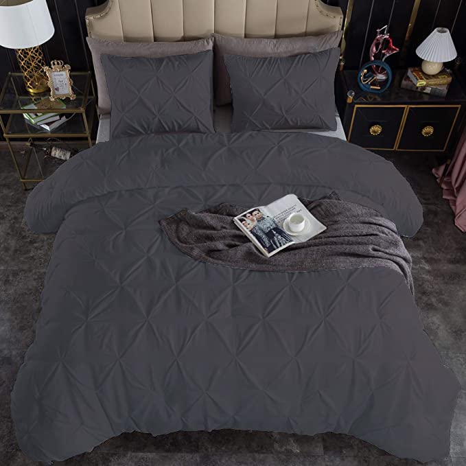 Premium Quality - King/California King Size (94" x 104") Inches, 3Pcs Pinch Pleated Comforter Set, 400GSM 100% Egyptian Cotton 800 Thread Count - Chocolate Solid