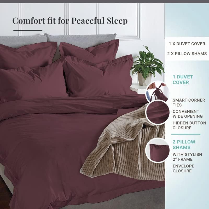 Pizuna Pure 100% Cotton Queen Duvet Cover Set, 600 Thread Count Long Staple Cotton Crisp Sateen Weave with Button Closure (Combed Simply Taupe Cotton Duvet Cover Queen)