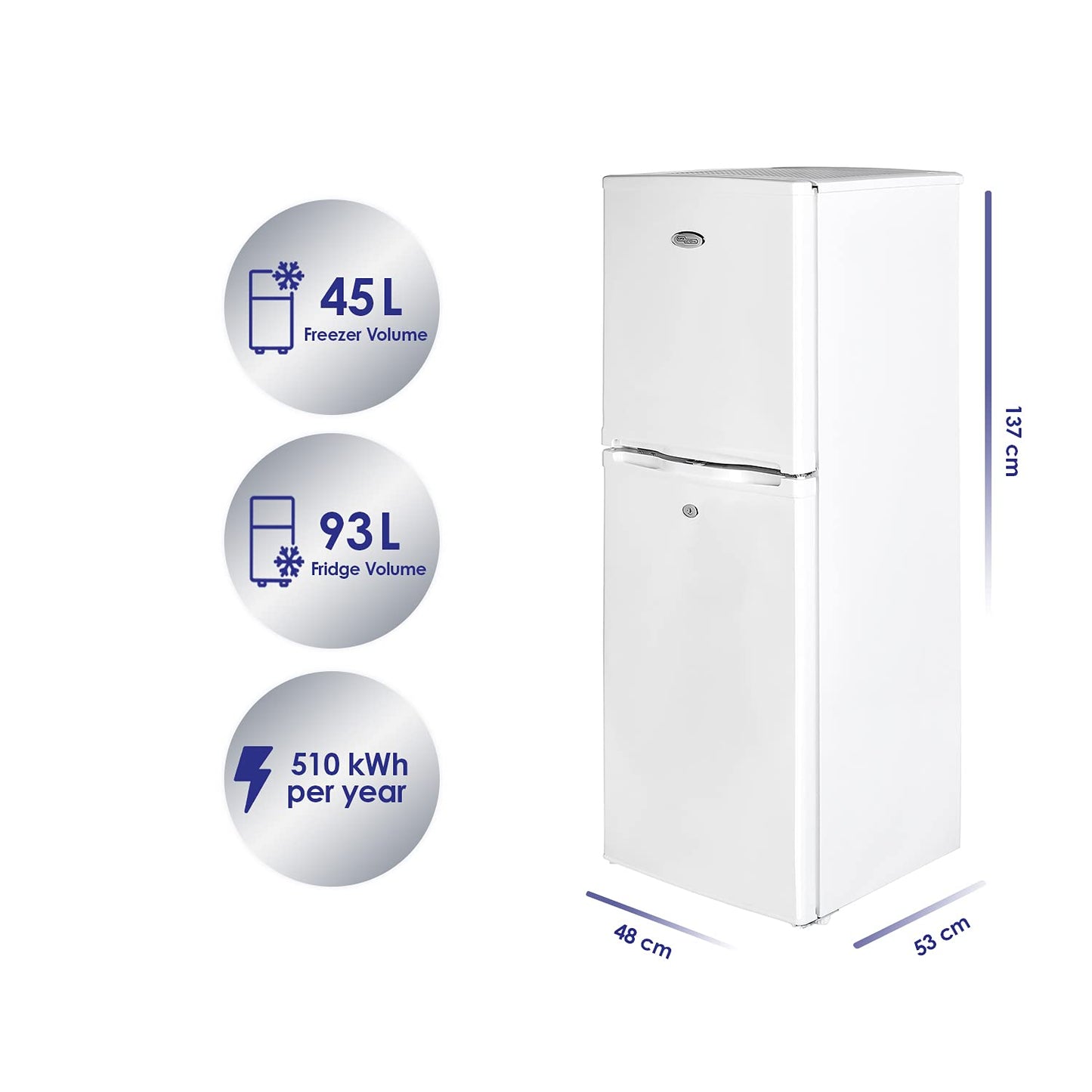 Super General 190 Liters Gross Compact Double Door Refrigerator-Freezer, Reversible door, Tropical Compressor, White, SGR-198-H, 48 x 53 x 137 cm, 1 Year Warranty
