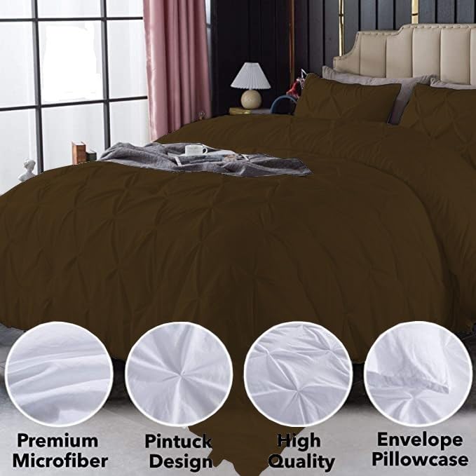 Premium Quality - King/California King Size (94" x 104") Inches, 3Pcs Pinch Pleated Comforter Set, 400GSM 100% Egyptian Cotton 800 Thread Count - Chocolate Solid