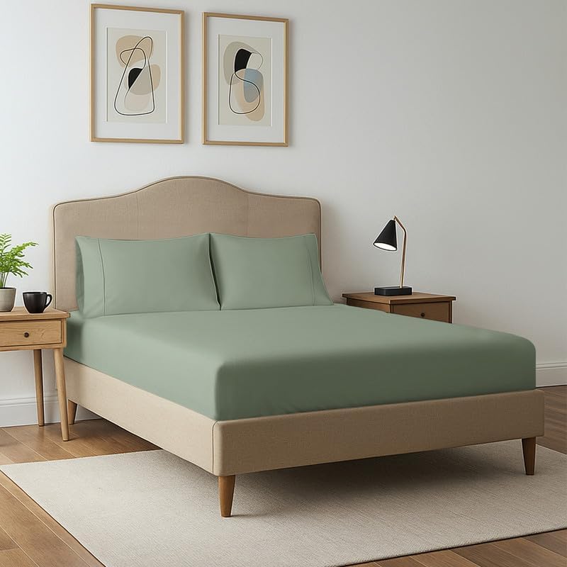 Pizuna Pure 100% Cotton Twin Fitted Sheet Silver, Luxurious 400 Thread Count Long Staple Cotton Sateen 15" Deep Pocket Twin Sheets (Combed Cotton Fitted Sheet)