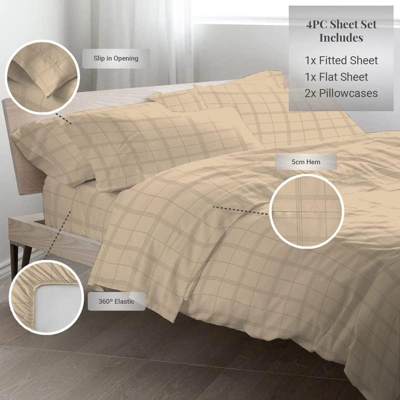 Pizuna Cotton Sheets Full Size, 300 Thread Count Long Staple Cotton Soft Sateen Sheets Full with 15inch Deep Pocket (Combed Checks Luxury Red Cotton Sheets Full)