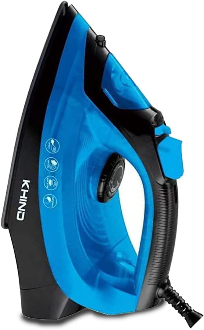 KHIND Steam Iron 1600W - Advanced Temperature Control, Easier Wrinkle Removal, Vertical Steaming, Self-Cleaning, Made in Malaysia, 2-Year Warranty, Non Stick Soleplate. White & Blue - ES1601NN