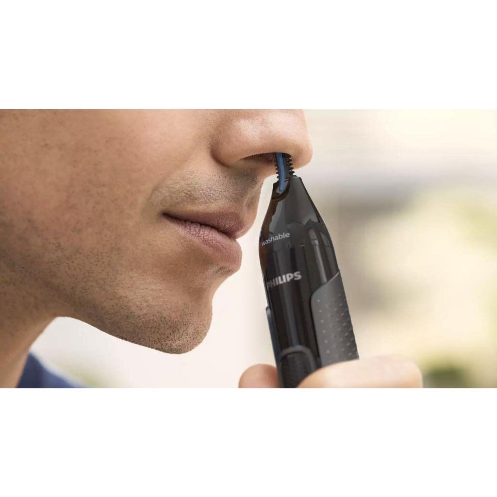PHILIPS Nose Hair Trimmer, Series 3000 Nose, Ear and Eyebrow Trimmer Showerproof with Protective Guard System, Battery Operated, No pulling Guaranteed NT3650/16, Grey