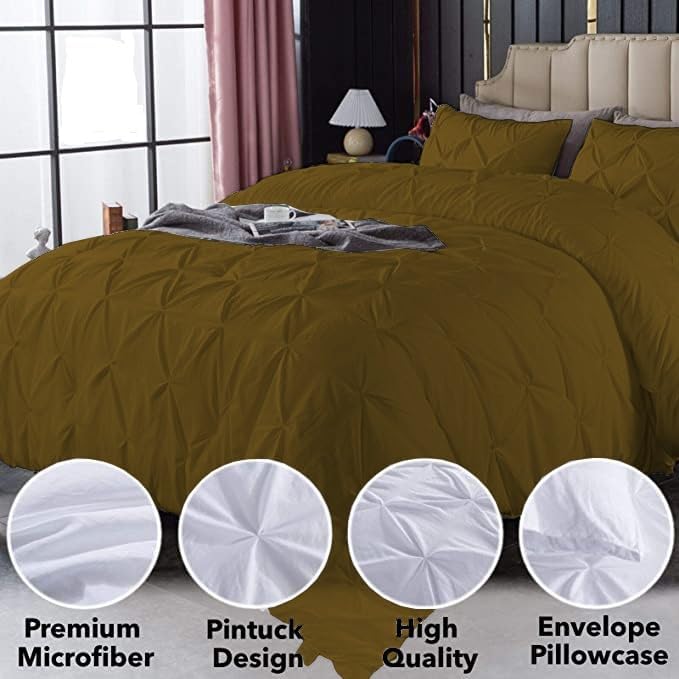 Premium Quality - King/California King Size (94" x 104") Inches, 3Pcs Pinch Pleated Comforter Set, 400GSM 100% Egyptian Cotton 800 Thread Count - Chocolate Solid