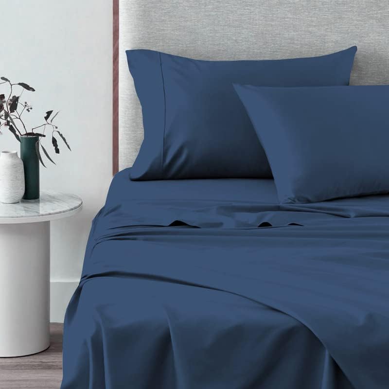 Pizuna Pure 100% Cotton Sheets Split King Size, 600 Thread Count Long Staple Cotton Crisp Sateen Sheets Split King with 15" Deep Pocket (Combed Black Cotton Sheets Split King)