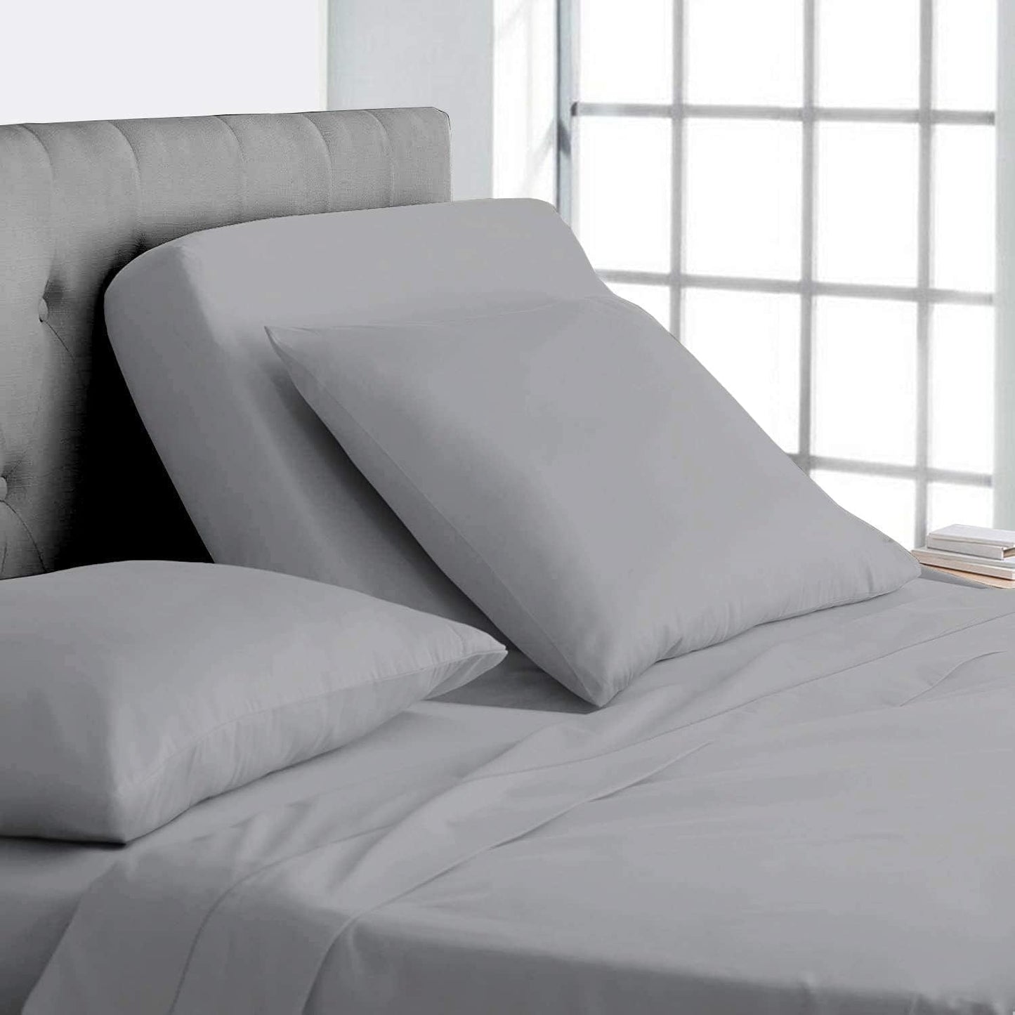Split Top California King Sheets Split Head California King Sheets Sets for Adjustable Beds- 100% Egyptian Cotton 800TC Split Head Flex Top 18" Deep Pocket - 32" Top Split Cal-King, Dark Grey Stripe