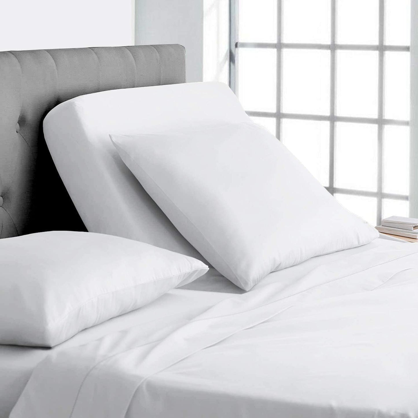 Split Head California King Sheets Sets for Adjustable Beds - 100% Egyptian Cotton 800TC Split Head Flex Top 18" Deep Pocket - 34" Top Split Cal-King, White Solid