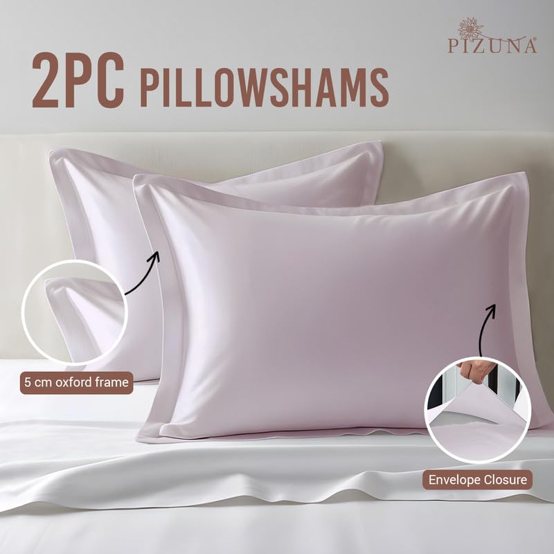 Pizuna Pure 100% Cotton Pillow Shams King Size Set of 2 Baby Blue, Luxurious 400 Thread Count Long Staple Cotton Sateen with Envelope Closure (Combed Baby Blue Cotton Pillow Shams King)