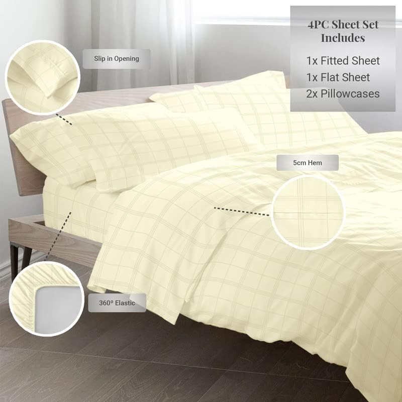 Pizuna Dobby Striped Full Size Sheet Sets Cotton Cream, 300 Thread Count Long Staple 100% Cotton Damask Bed Sheets, Sateen Sheets for Full Size Bed with 15 Inch Deep Pocket (Damask Cream Sheets Full)