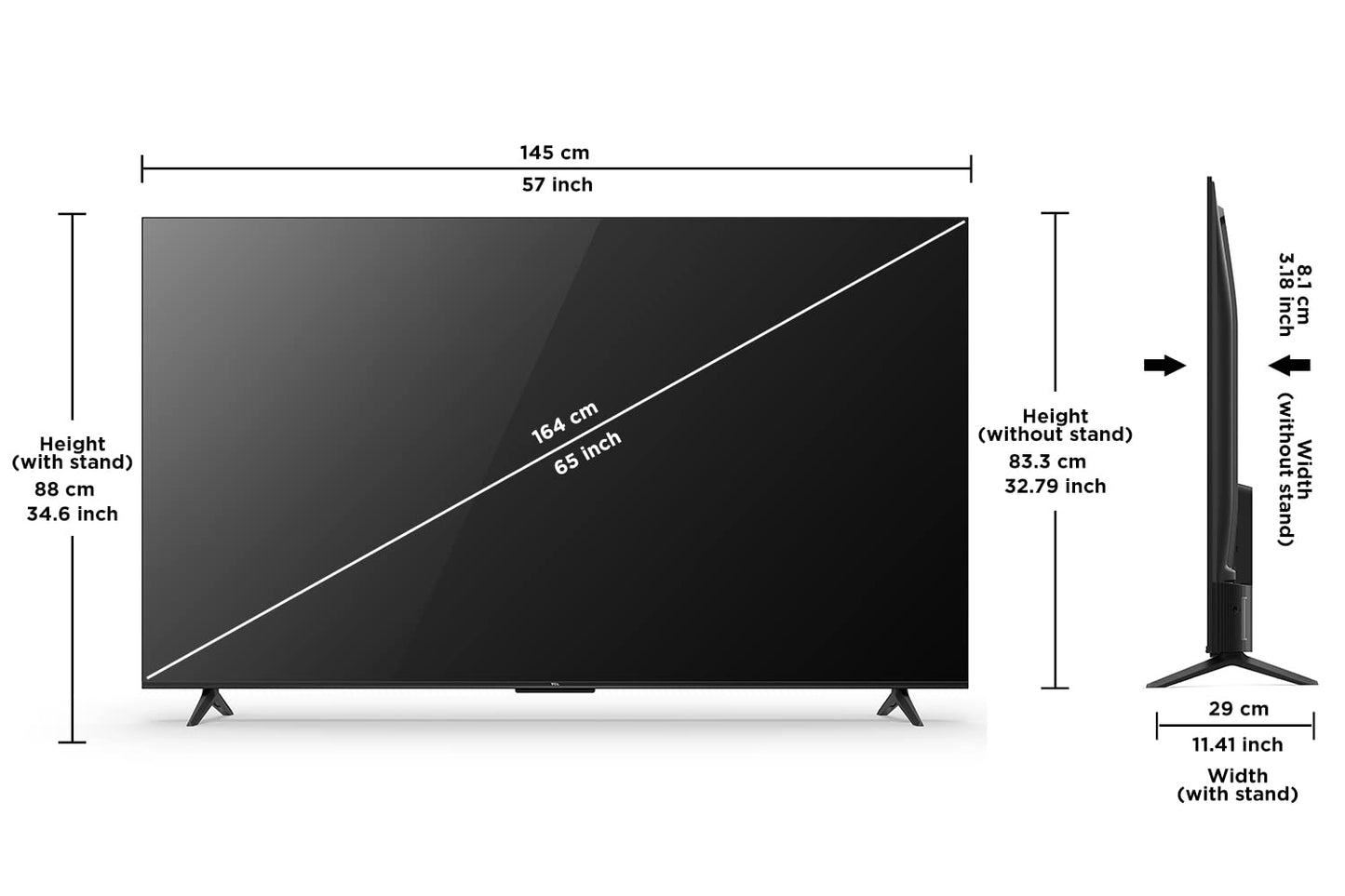 TCL 164 cm (65 inches) Bezel-Less Series 4K Ultra HD Smart LED Google TV 65P635 (Black)