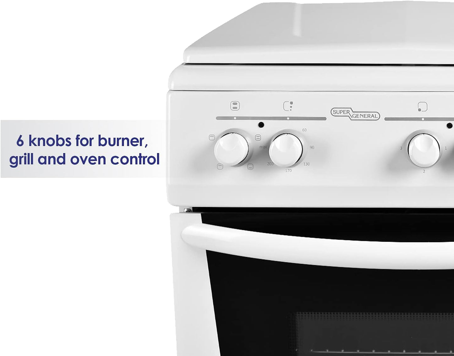 Super General Freestanding Electric-Cooker 4 hot plates, Stainless-Steel Cooker, Electric Oven with Splash Protection, White, 60 x 60 x 85 cm, SGC-6041-BS, 1 Year Warranty