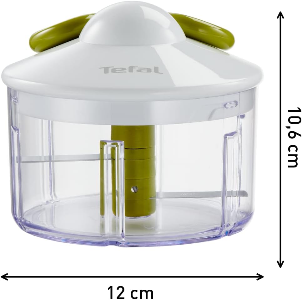 Tefal 5-Second Chopper, 900 ml, Manual Food Chopper and Mixer, Easy to Use, Stainless Steel Blades, Safe to Use, Versatile Results, Vegetables, Onions, Hummus, Guacamole, Herbs And Nuts, K1320404
