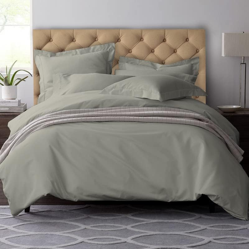 Pizuna Pure 100% Cotton Queen Duvet Cover Set, 600 Thread Count Long Staple Cotton Crisp Sateen Weave with Button Closure (Combed Simply Taupe Cotton Duvet Cover Queen)
