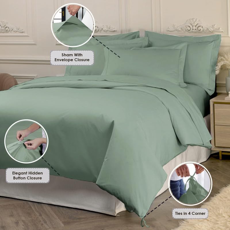 Pizuna Pure 100% Cotton Queen Duvet Cover Set, 800 Thread Count Long Staple Cotton Thick Sateen Weave with Button Closure (Combed Baby Blue Cotton Duvet Cover Queen)