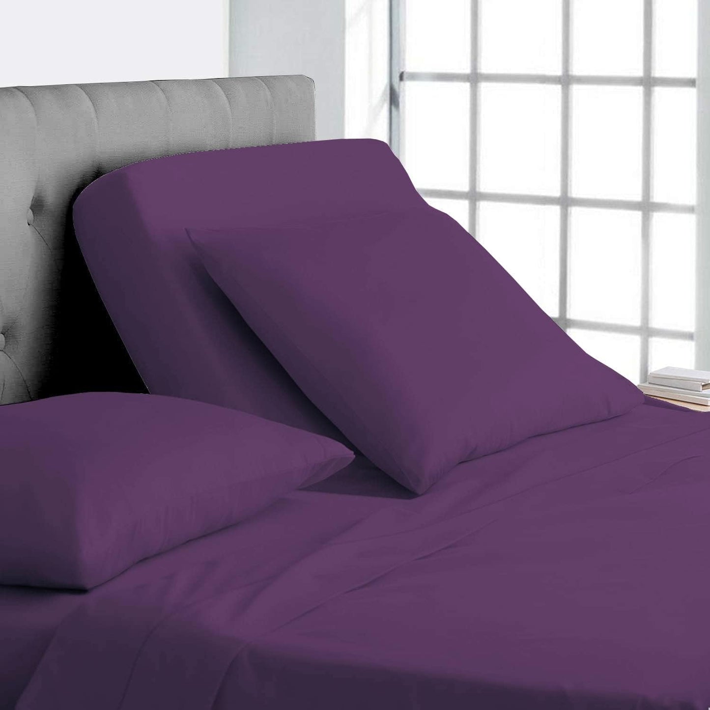 Split Top California King Sheets Split Head California King Sheets Sets for Adjustable Beds - 100% Egyptian Cotton 800TC Split Head Flex Top 18" Deep Pocket - 34" Top Split Cal-King, Plum Solid
