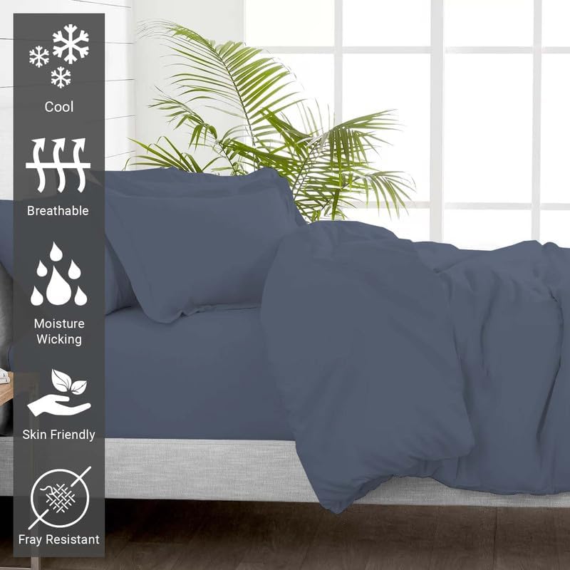 Pizuna Cotton Twin Duvet Cover Set Dark Blue, 400 Thread Count 100% Long Staple Combed Cotton Sateen Weave Duvet Cover with Button Closure (Dark Blue Twin/Twin XL Bedding Set - 2PC)