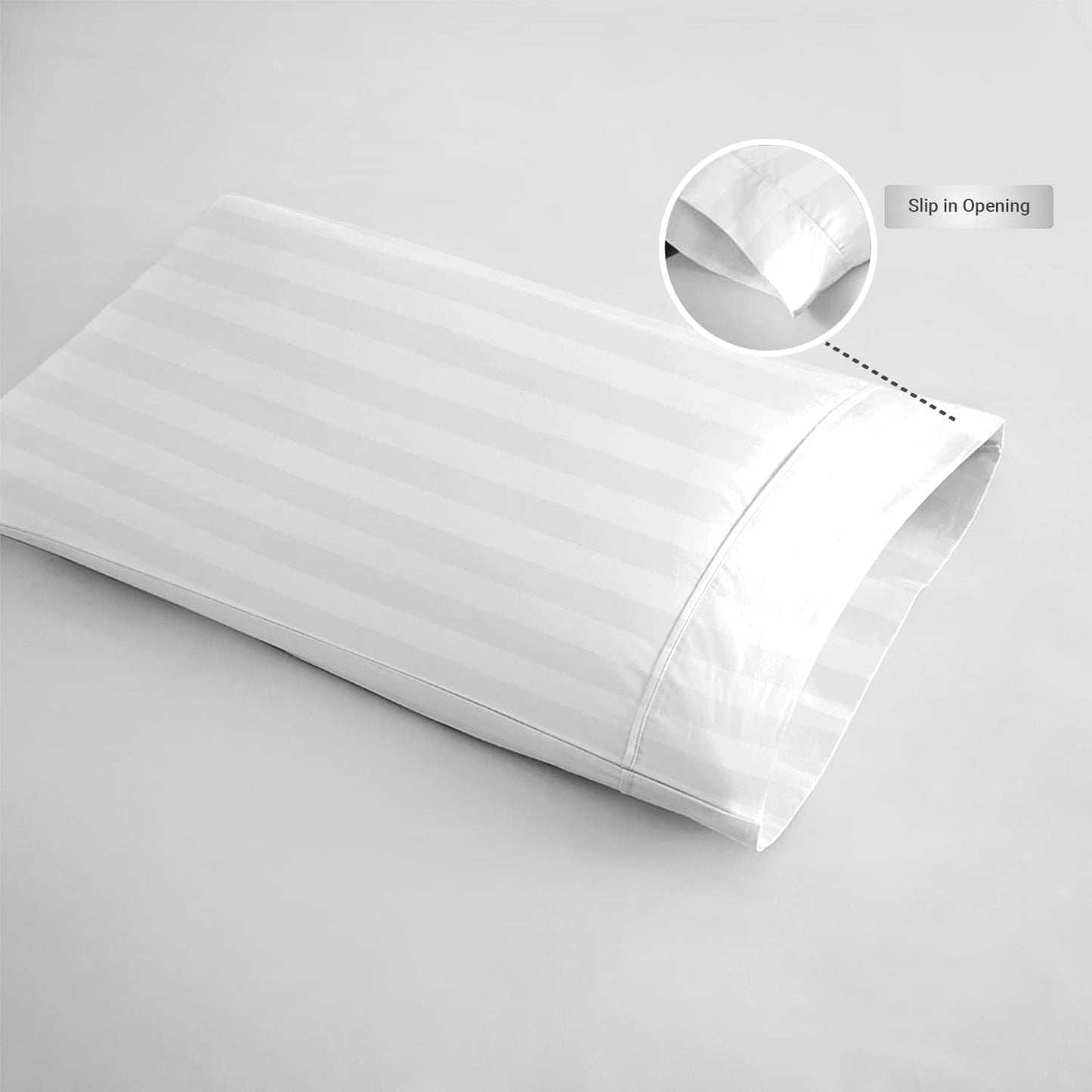 Pizuna 100% Cotton Pillow Cases King Size Set of 2 Stripe Luxury Anthracite Grey, 300 Thread Count Long Staple Cotton Sateen with Stylish 4" Hem (Combed Cotton Pillow Cases King)