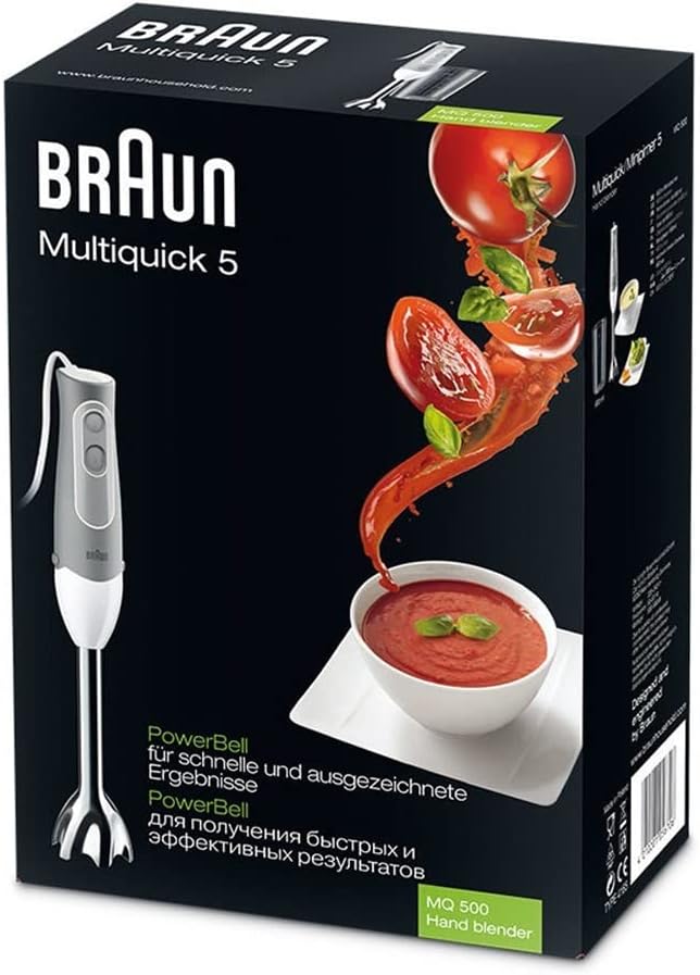 Braun Hand Blender MultiQuick 5 Vario, 1000 Watts, 1.5L Food Processor, 350 ml Chopper, Whisk, Beaker, Splash Control, PowerBell Plus technology, 21 speed wheel - MQ 5285