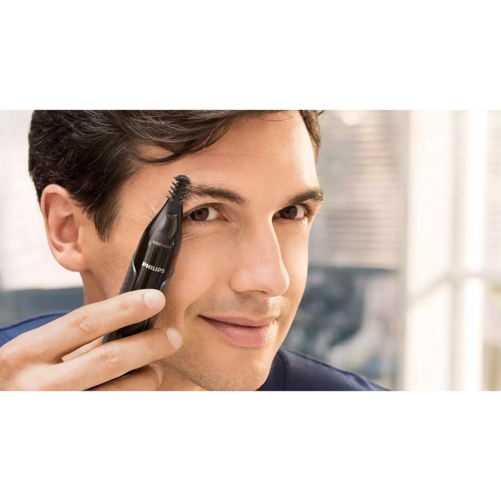 PHILIPS Nose Hair Trimmer, Series 3000 Nose, Ear and Eyebrow Trimmer Showerproof with Protective Guard System, Battery Operated, No pulling Guaranteed NT3650/16, Grey