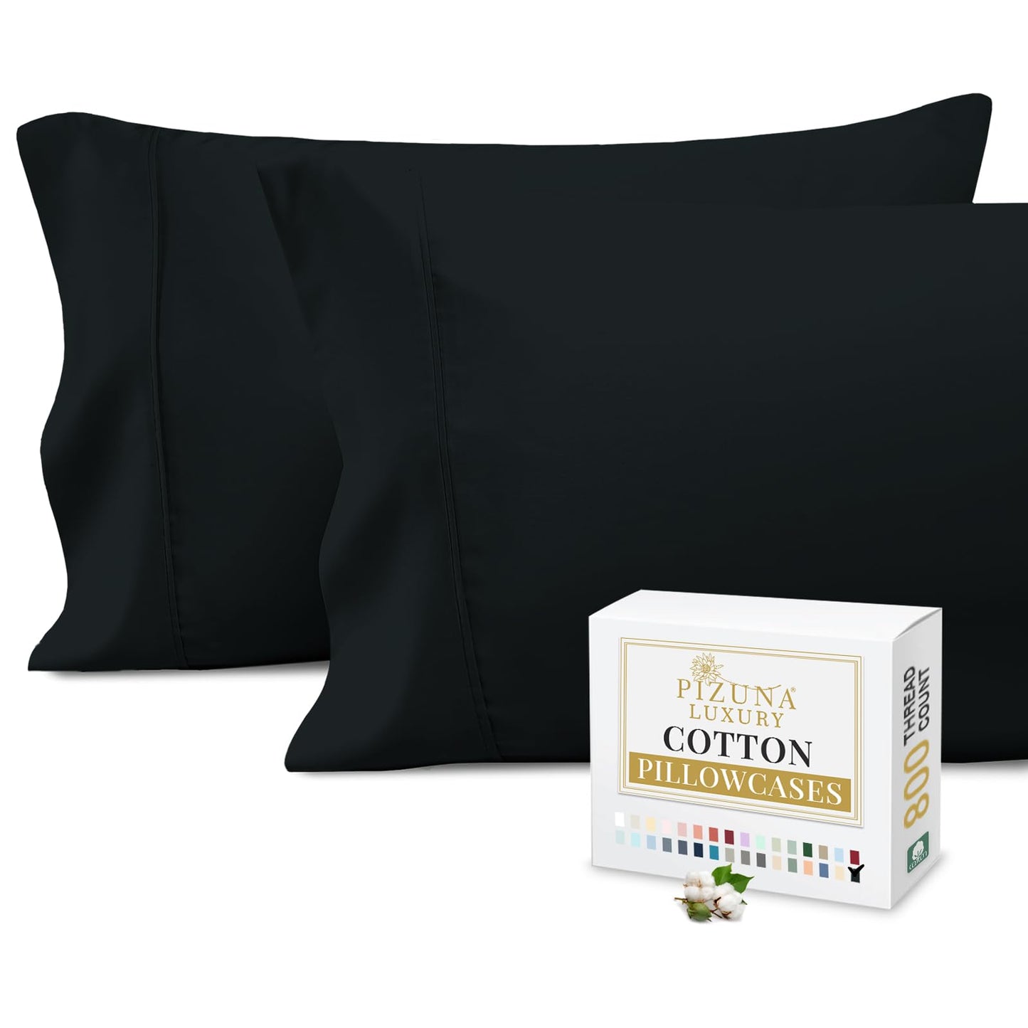 Pizuna Pure 100% Cotton Pillow Cases King Size Set of 2 Baby Blue, 800 Thread Count Long Staple Cotton Thick Sateen with Stylish 4inch Hem (Combed Baby Blue Cotton Pillow Cases King)