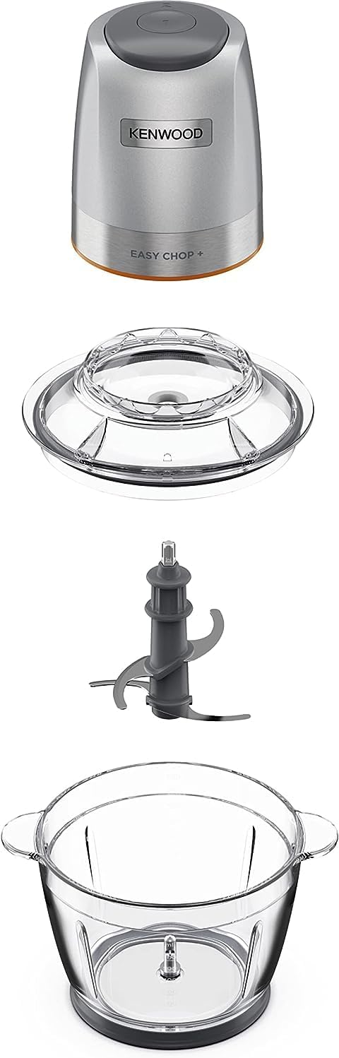 KENWOOD Stainless Steel Chopper 500W Electric Food Chopper with 1.2L SS Bowl (600ml working capacity), Dripper Pro, Quad Blade, Storage Lid, Dual Speed, Spatula, Ice Crush Function CHP62.700SI Silver