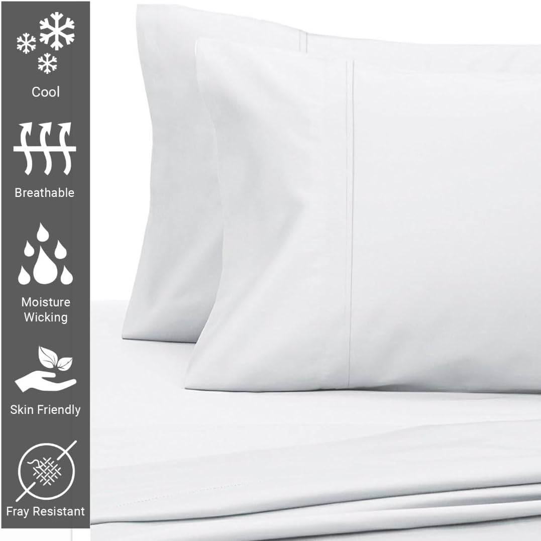 Pizuna 400 Thread Count Cotton Queen Pillowcases, Pure White, 100% Long Staple Cotton, Standard Size Set of 2, Cooling Pillow Cases with Stylish 4 inch Hem