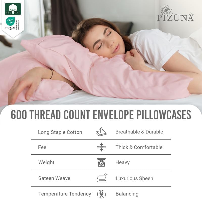 Pizuna Soft 100% Long Staple Cotton Breathable Cool Satin King Pillowcase Set of 2, Ivory, 18" x 18"