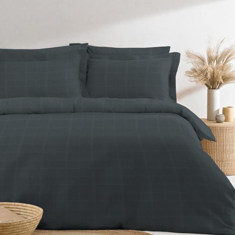 Pizuna Cotton Full Duvet Cover Set, 300 Thread Count Long Staple Cotton Sateen Weave with Button Closure (Combed Checks Luxury Red Cotton Duvet Cover Full)