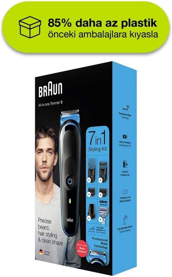 Braun Mgk 3245 All-In-One Trimmer 7-In-1 Beard Trimmer, Hair Clipper, Detail Trimmer, Rechargeable, With Gillette Proglide Razor, Blackblue