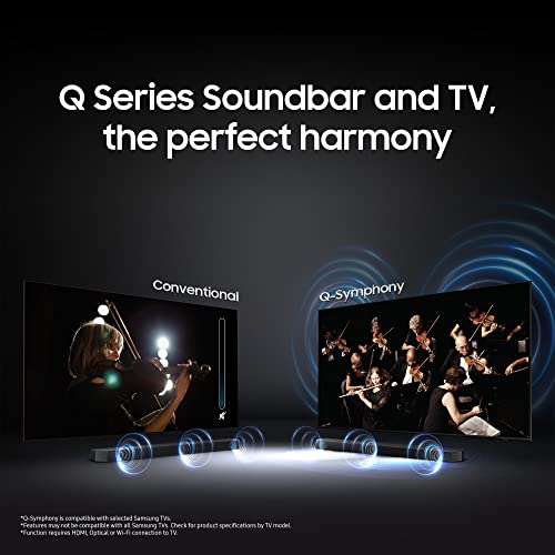 Samsung Q-Symphony soundbar (HW-Q700B) with 3 Channels, 1 subwoofer Channel, and 2 up-Firing Channels, Dolby True HD with Google & Alexa Smart Speaker (Black)