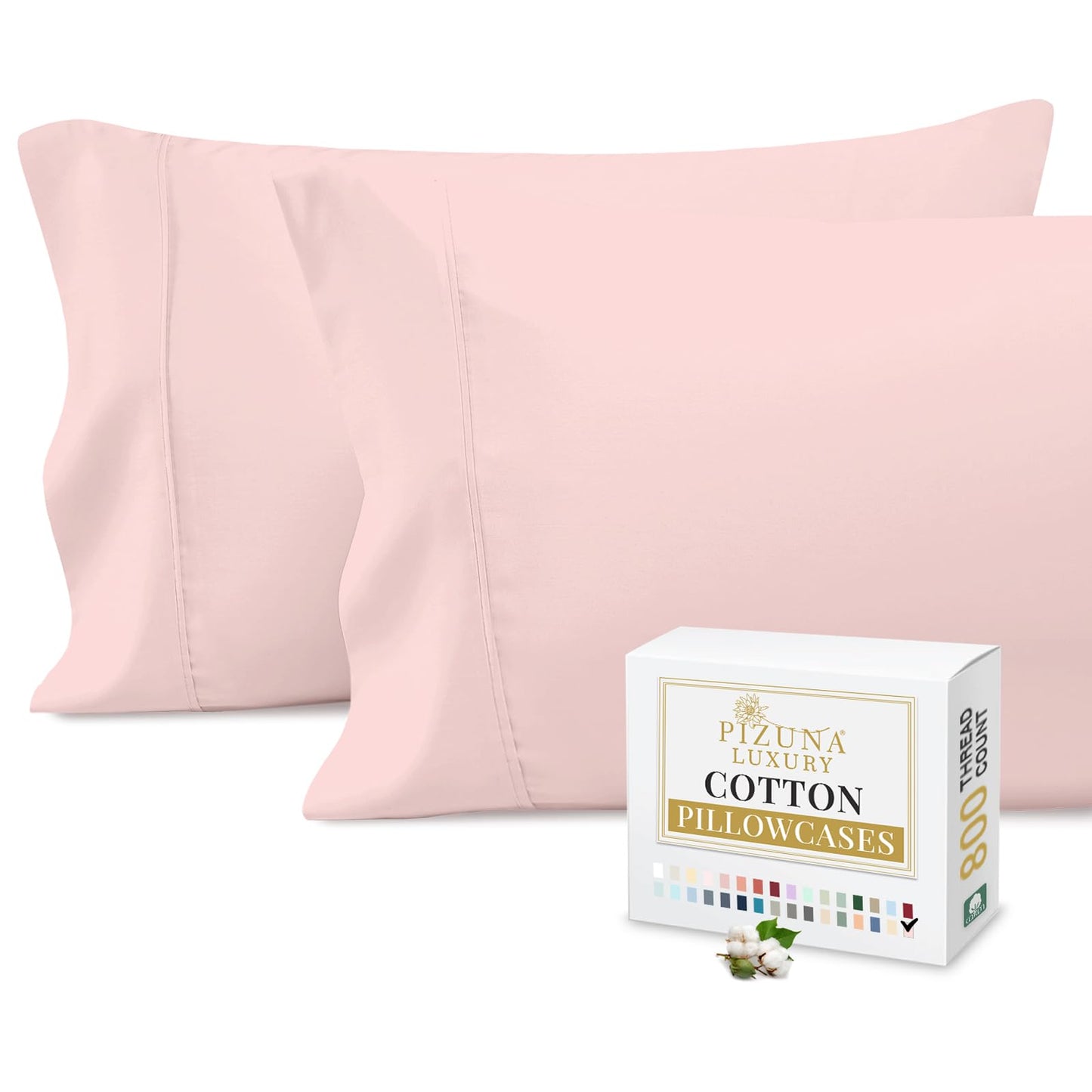 Pizuna Pure 100% Cotton Pillow Cases King Size Set of 2 Baby Blue, 800 Thread Count Long Staple Cotton Thick Sateen with Stylish 4inch Hem (Combed Baby Blue Cotton Pillow Cases King)
