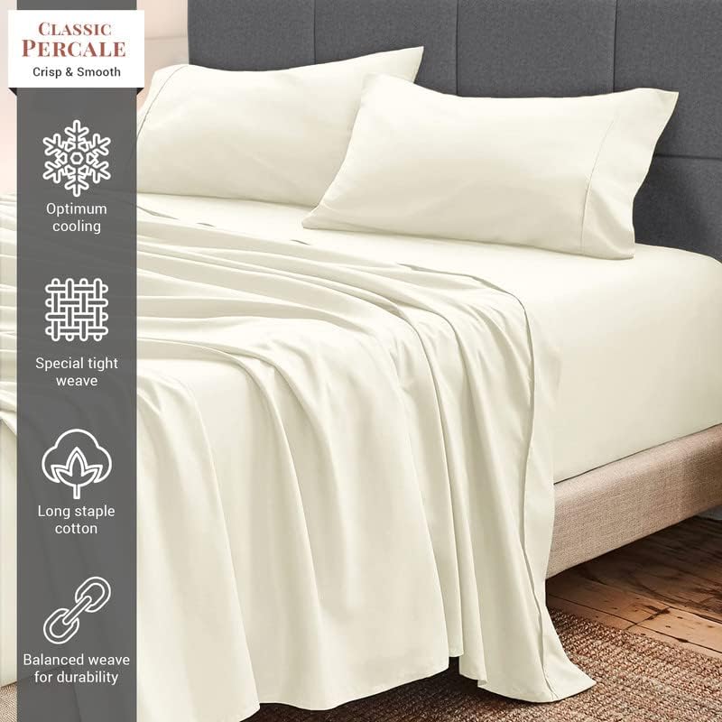 Pizuna Cotton Sheets Twin XL Size, 100% Long Staple Cotton Percale Sheets Twin XL with 15inch Deep Pocket (Combed Simply Taupe Cotton Sheets Twin XL)