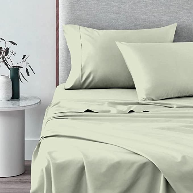 Pizuna Pure 100% Cotton Sheets Split King Size, 600 Thread Count Long Staple Cotton Crisp Sateen Sheets Split King with 15" Deep Pocket (Combed Black Cotton Sheets Split King)