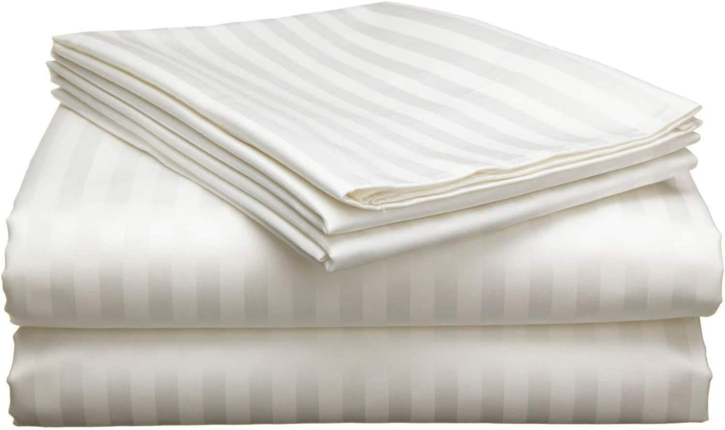 Split Head Flex King Sheets Sets for Adjustable Beds, Top Split King Sheet Set 4 Pcs, 800TC 100% Egyptian Cotton 18" Inch Deep Pocket - Split Down 34 inches from The Top, Navy Blue Stripe