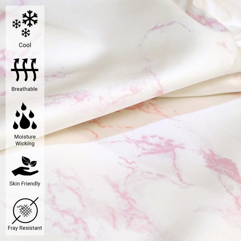 Pizuna Cotton Carrara Pink Marble Printed Duvet Cover Full Size, 400 Thread Count Long Staple Cotton Quilt Cover Full, Sateen Full Duvet Covers with Button Closure (100% Cotton Full Size Bedding Set)