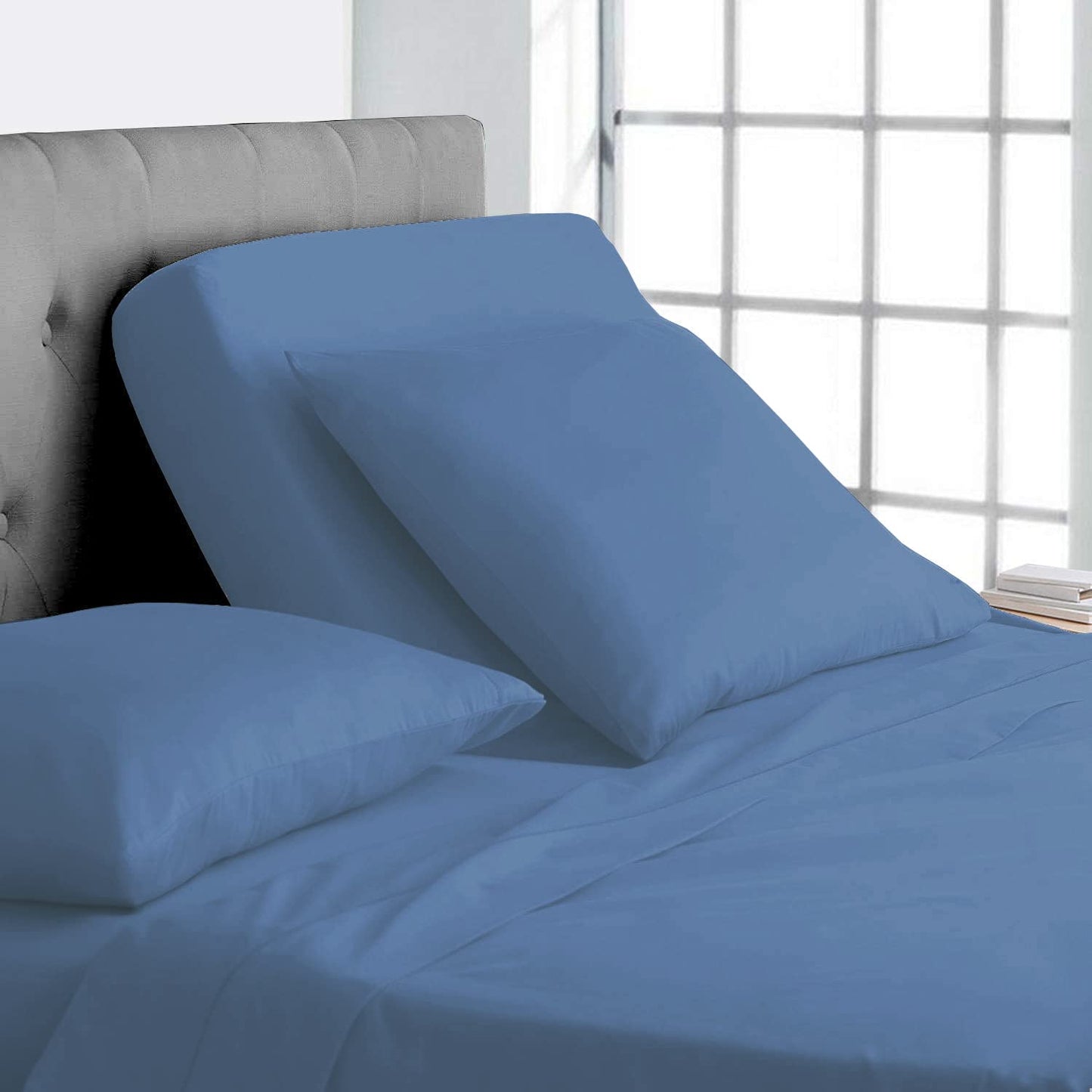 Split Top California King Sheets Split Head California King Sheets Sets for Adjustable Beds- 100% Egyptian Cotton 800TC Split Head Flex Top 18" Deep Pocket - 32" Top Split Cal-King, Light Blue Solid