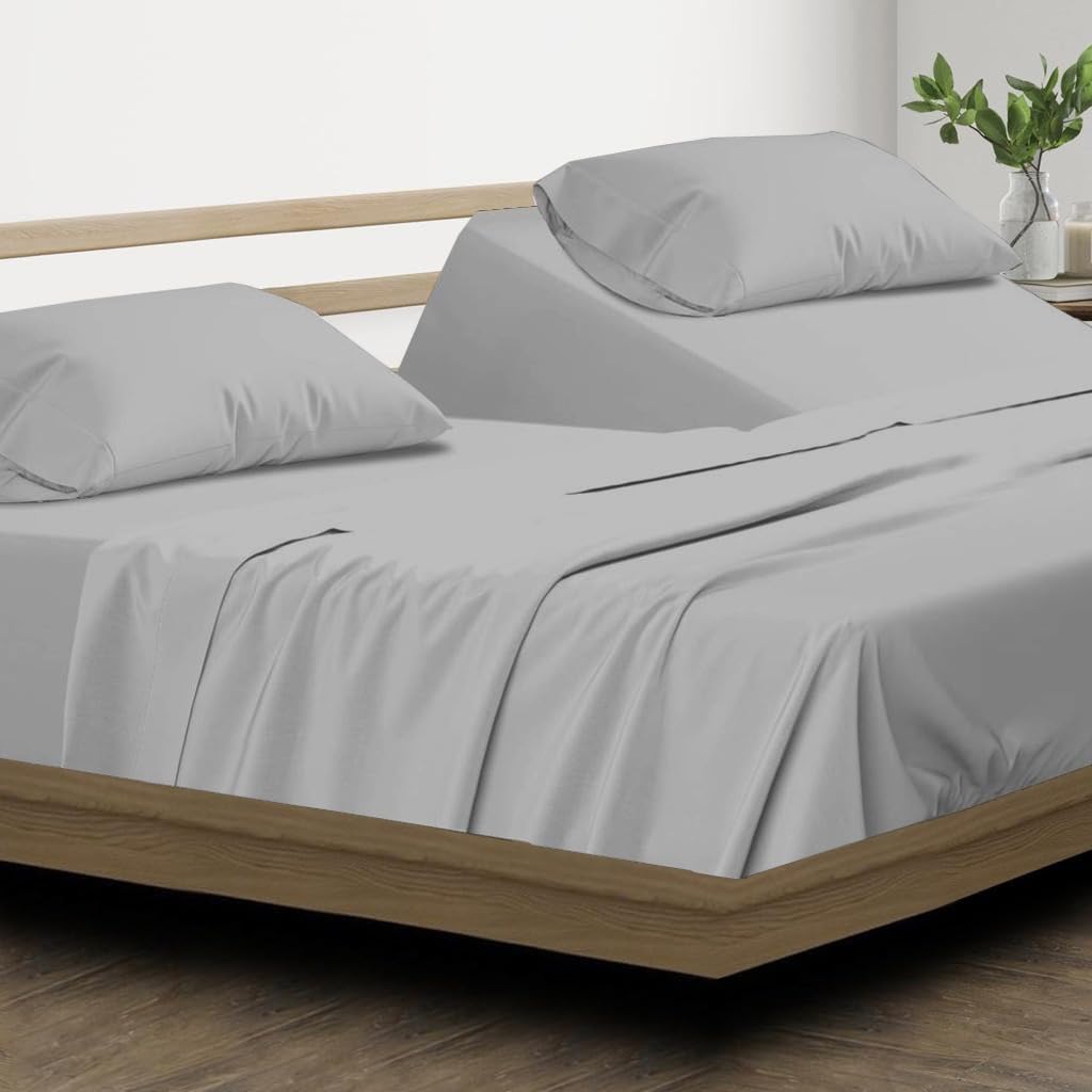 Split Top California King Sheets Split Head California King Sheets Sets for Adjustable Beds- 100% Egyptian Cotton 800TC Split Head Flex Top 18" Deep Pocket - 32" Top Split Cal-King, Dark Grey Stripe