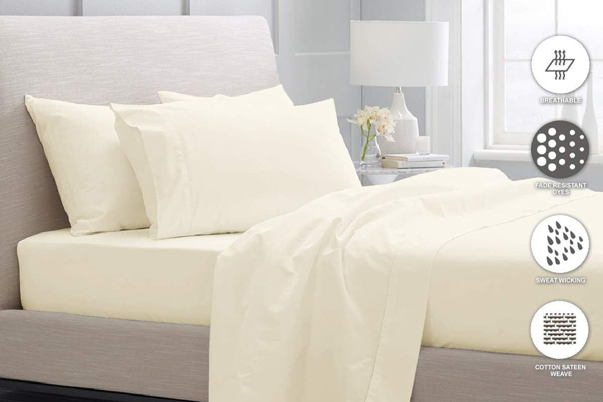 Pizuna Luxury 100% Cotton New Ivory Queen Sheet Set 6 Piece with Bonus Pillow Cases, 800 Thread Count Long Staple Combed Cotton Bed Sheets Set 15Inch Deep Pocket Queen Sheets (Crisp Cotton Sheets)