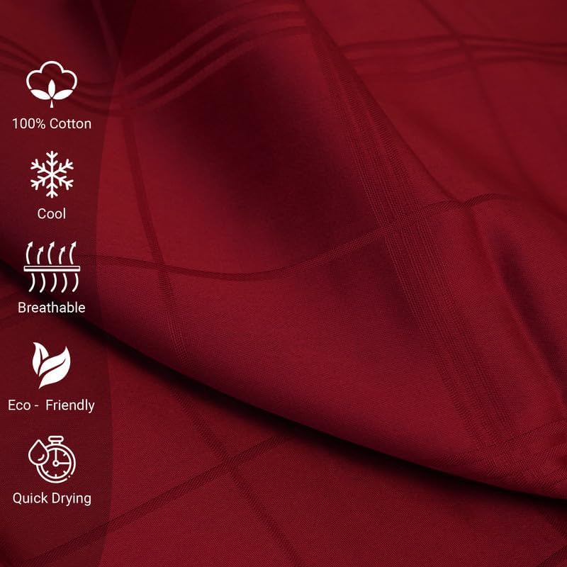 Pizuna Dobby Checks Full Size Sheet Sets Cotton Red, 300 Thread Count Long Staple 100% Cotton Damask Bed Sheets, Sateen Checked Sheets for Full Size Bed with 15 Inch Deep Pocket (Damask Sheets Full)