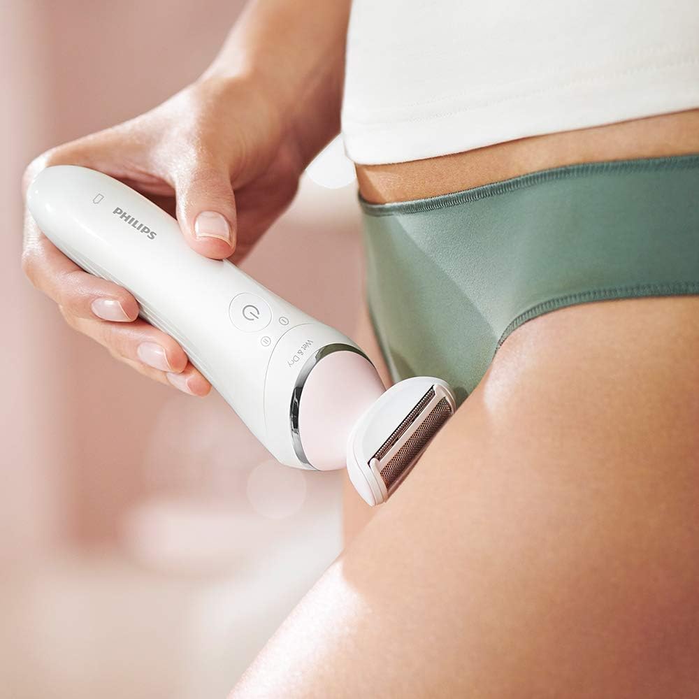 Philips Epilator Series 8000.Wet And Dry Cordless Hair Removal For Legs And Body With 5 Accessories.Shaving Head And Trimming Comb. 3 Pin, Bre71001.
