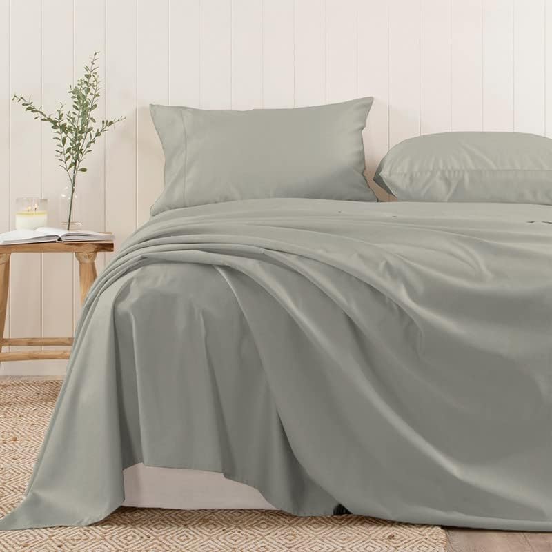 Pizuna Pure 100% Cotton Flat Sheets Only Full Silver (1 PC), 600 Thread Count Long Staple Cotton Crisp Sateen Weave with 4" Hem (Combed Full Flat Sheet Only Cotton)