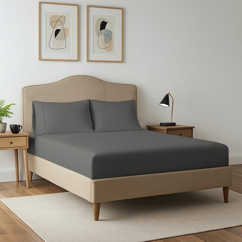Pizuna Pure 100% Cotton Twin Fitted Sheet Silver, Luxurious 400 Thread Count Long Staple Cotton Sateen 15" Deep Pocket Twin Sheets (Combed Cotton Fitted Sheet)