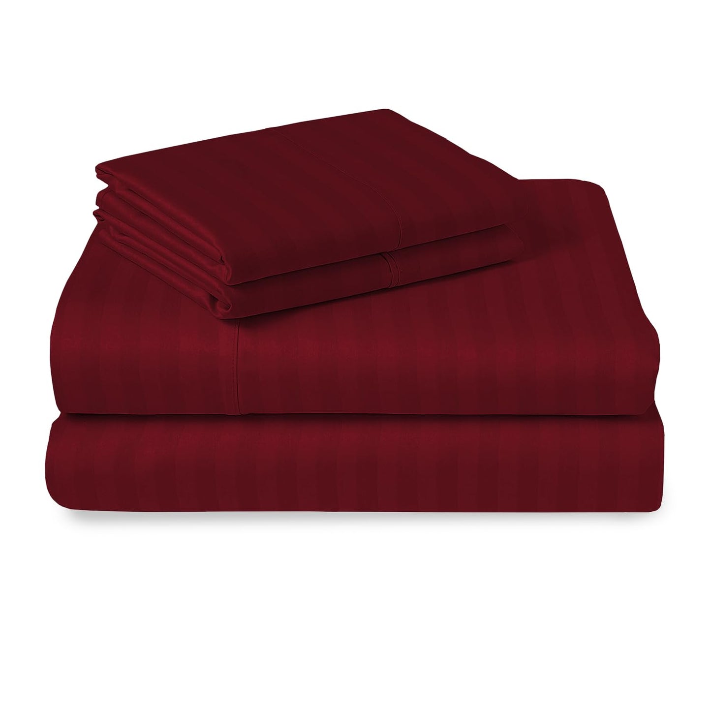 Pizuna Cotton Sheets Twin Size, 300 Thread Count Long Staple Soft Sateen with 15-Inch Deep Pocket (Combed Checks Luxury Red)